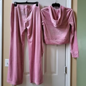 Juicy Couture Velour Rose Tracksuit 2 Pc Set Hoodie & Pants Size S Small